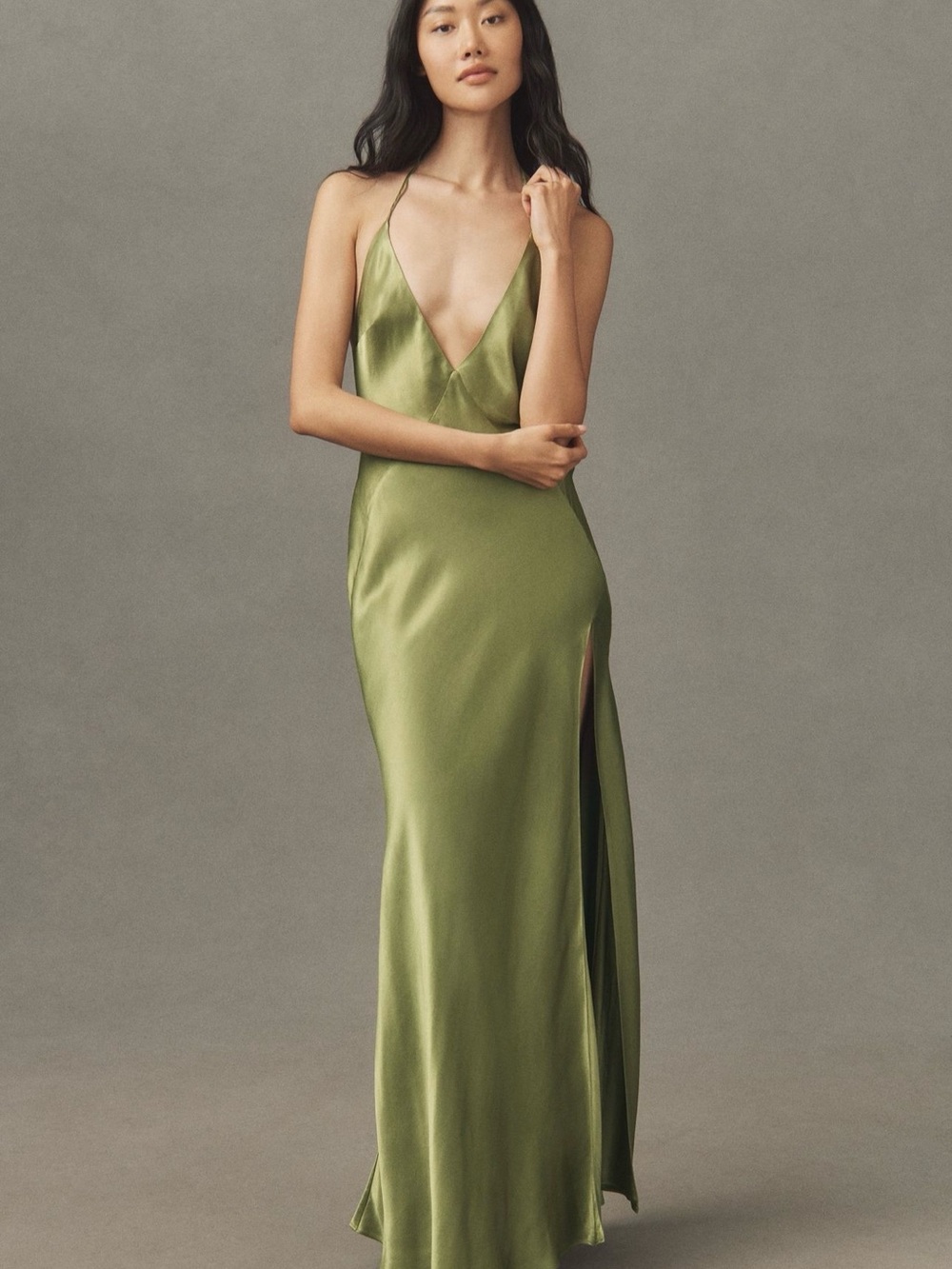 Yve Bardot halter Dress with Side Slit revolve